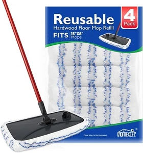 Reusable Microfiber Mop Pads Refills 15x8 Inches, Wet and Dry, 4 Pack - Picture 1 of 7