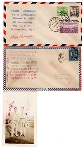 Autógrafos de piloto Hugh Herndon, Benny Griffin en 2 portadas y foto 1935 - Imagen 1 de 5