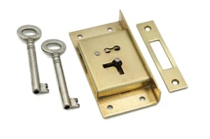 Half Mortise Lock Chest Trunk Medium Box Lock Solid Brass Cabinet Lock 2 Keys - Picture 1 of 4