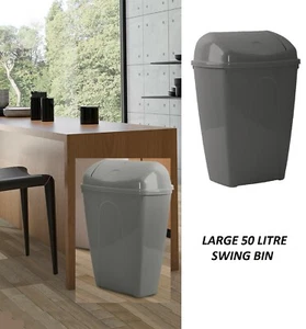 50 LITRE PLASTIC BIN SWING TOP LID HOME KITCHEN OFFICE WASTE RUBBISH DUST BIN - Picture 1 of 2