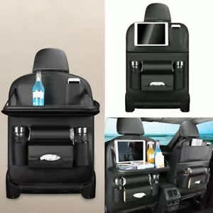 Foldable Car Back Seat Organiser W/Tray PU Leather Storage Bag Kid Table Holder - Picture 1 of 7