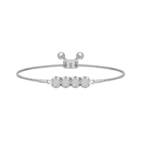10K White Gold Diamond Cluster Bolo Bracelet 1/3 Cttw, I2-I3 Clarity, 7" - Picture 1 of 5