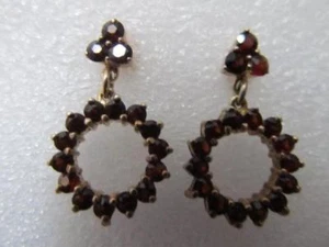 Vintage Bohemian Rose-Cut Garnet Dangle Drop Hoop Earrings - Picture 1 of 10