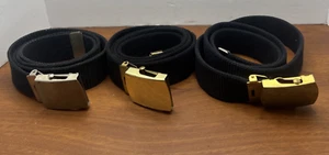 3 U.S MILITARY BLACK WEB BELT BRASS BUCKLE U.S.A MADE 1 1/4” Width 33” Long - Picture 1 of 7