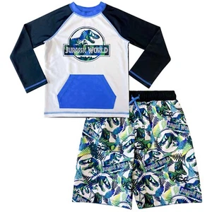 Sz 4-12 Jurassic World Dinosaur Swimsuit Swim Trunks Board Shorts Rash Guard Set - Picture 1 of 4