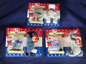 Q-68 TY BEANIE BABIES - LOT OF 3 AMERICAN TRIO - LEFTY, LIBEARLY, RIGHT - POLY - Picture 1 of 5