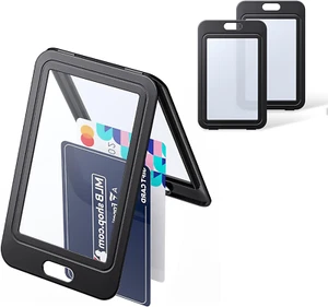 3 Pack ID Badge Holder with Double-Sided Windows Vertical Hard Plastic Case Blac - Picture 1 of 7