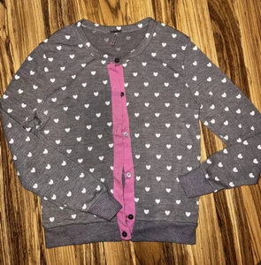 Maglione maglia bambina Poof grigio medio e rosa con cuori bianchi San Valentino - Foto 1 di 1