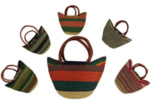 Original Afrika Bolga Korb Einkaufs / Marktkorb Echt Ledergriff U-Shopper Nr.10 - Picture 1 of 9