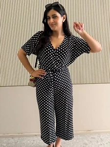 PREMIUM QUALITY NEW POLKA DOT JUMPSUIT PLAYSUIT FOR WOMEN SIZE TO 6 TO 18 BLACK - Picture 1 of 5