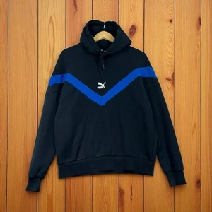 Puma V Colorblock Stripe Hoodie Schwarz Blau Herren Medium Pullover Kordelzug - Bild 1 von 14