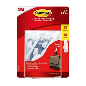 Ganchos utilitarios de uso general COMMAND GRANDES -12 ganchos y 18 tiras SOPORTA 5 lb, NUEVO - Imagen 1 de 9