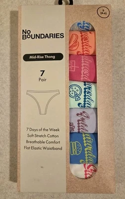 No Boundaries SMALL 4-6 Mid-Rise Thong Panties 7 PAIR Days of the Week #10725 - Image 1 of 4