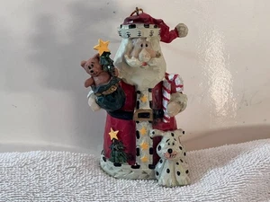 Christmas ornament resin Santa with teddy bear candy cane & dog PO9572 - Picture 1 of 5