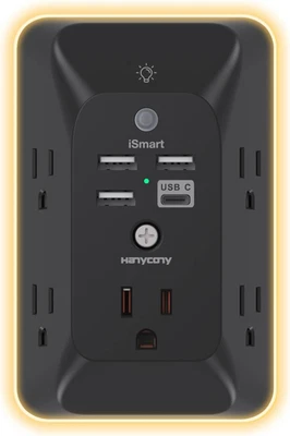 Black Outlet Extender Night Light HANYCONY Multi Plug Outlet,USB Wall Charger - Image 1 of 4