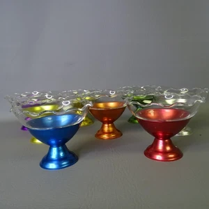 Vintage Anodized Aluminum Dishes w/ Glass Inserts Ice Cream Dishes Set of 8 - Picture 1 of 5
