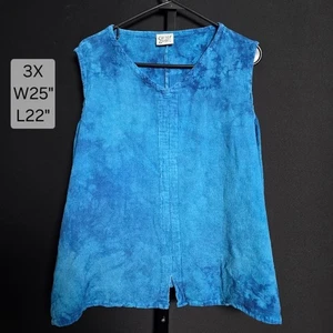 Camiseta sin mangas Oh My Gauze 3X Plus azul tie dye 100 % algodón arte para usar túnica Lagenloo - Imagen 1 de 5