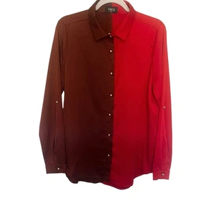 Vici Colorblock Button Up Damen Top Gr. L rot Streetwear künstlerisch modern kräftig Herbst - Bild 1 von 13