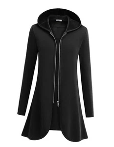 Women's Long Zip Up Hoodie Lightweight Oversized Tunic Sweatshirt Open Front - Picture 1 of 6