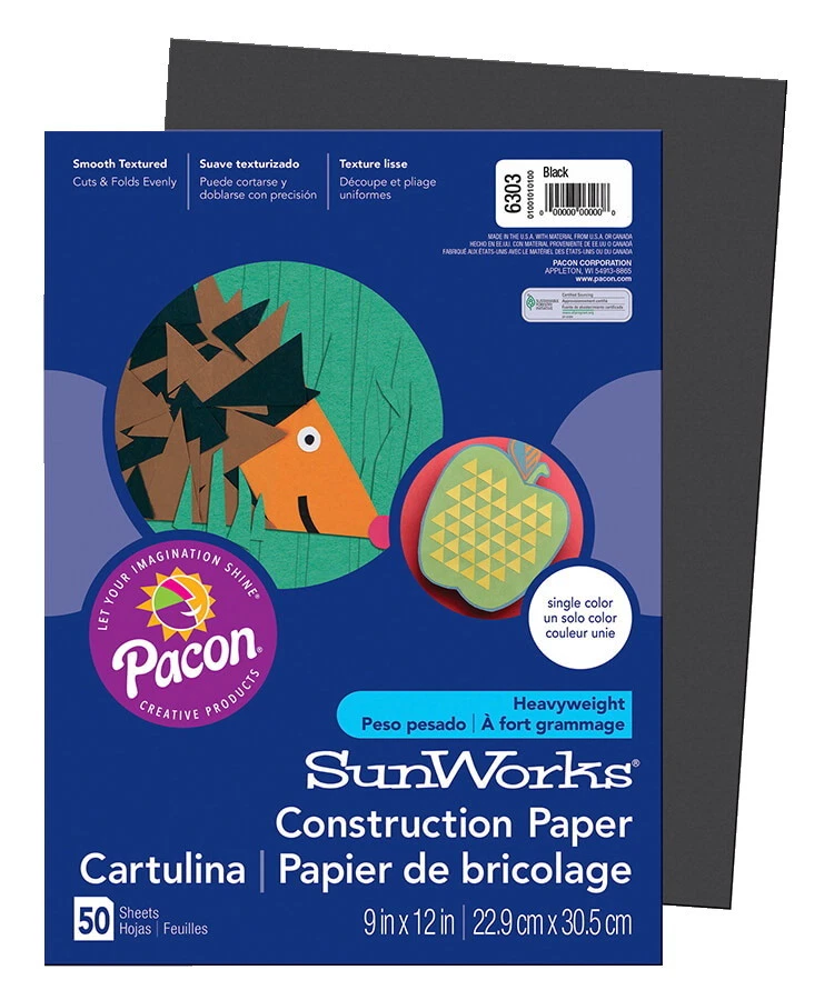 Pacon 6303 SunWorks Construction Paper Heavyweight 9 X 12 Black 50 Sheets