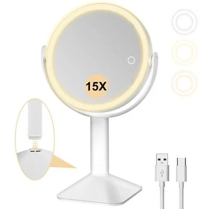 2600mAh Rechargeable Lighted Makeup Mirror15X/1X Magnifying Double-Sided LED ... - Picture 1 of 6