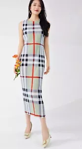 **LIKE**Issey Miyake Pleats Please Fabric Sculpted Nova Check Pattern Long Dress - Picture 1 of 4