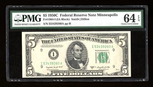 DBR 1950-C $5 FRN Minneapolis Fr. 1964-I PMG 64 EPQ Serial I53439260A - Picture 1 of 2