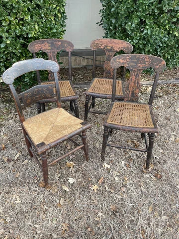 4 Antique Cane Rush Caned Fiddle Back Dining Table Chairs *DALLAS TX Pick-up* Cover