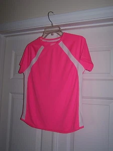 Danskin Girl's XL (14 -16) Active Tee Pink/White Short Sleeve Crew-neck 100% Pol - Picture 1 of 6