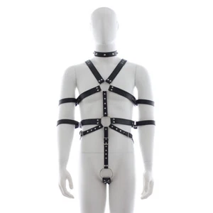 Männlich PU Leder Körper Brust Harness Gürtel Bondage Gay Clubwear Korsett O Ring - Bild 1 von 27