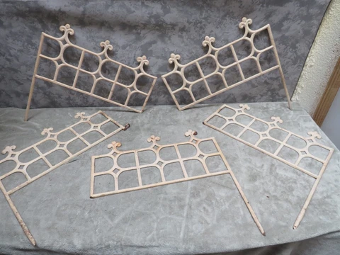 Antique Architectural Wrought Iron Fence 5 Panels Filigree Garden Edging Border Cover