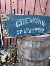 Antique Wood Adverting Box, Original Blue Paint Chemung Spring Water & Bottles