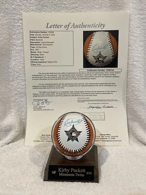 GORGEOUS Kirby Puckett AUTO'D 1993 AS Game Baseball, Minnesota Twins, JSA AUTH! - Image 1 of 4