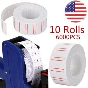 6000PCS 10 Rolls Price Gun Tag Sticker Label Refill MX 5500 Paper White Red Line - Picture 1 of 7