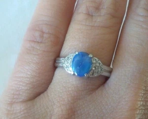 Petite Platinum Solitaire Black Opal Diamond Ring - 5.37 gms, Sz 6, 0.79 ctw - Picture 1 of 12