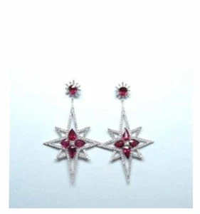 Magnificent Large Fancy Shape Ruby With Sparkling White CZ 13.05TCW Star Earring - Picture 1 of 4