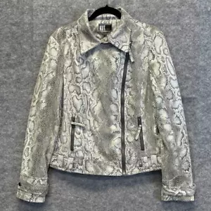 NWT KUT FROM THE KLOTH Jacket Women's XL Gray White Snakeskin Moto Faux Leather - Picture 1 of 15