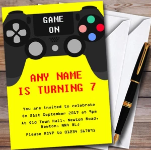 Yellow Game On Video Gaming Personalised Childrens Birthday Party Invitations - Picture 1 of 1