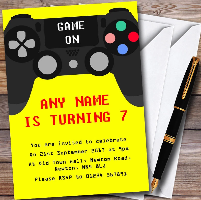 Yellow Game On Video Gaming Personalised Childrens Birthday Party Invitations - Image 1 of 1
