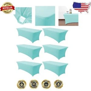 6 Pack Stretch Spandex Table Covers for 6FT Tables - Elegant Blue Protector - Picture 1 of 9