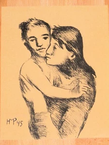 Max Pechstein - Mutter mit Sohn - Lithographie 1945 - Im Stein signiert - Bild 1 von 2