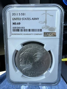 2011 S US ARMY $1 NGC MS69 - Picture 1 of 2