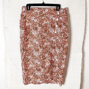 GARNET HILL orange floral asymmetrical button European flax linen skirt M NEW - Picture 1 of 5