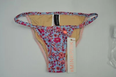 NUEVO CON ETIQUETAS MINKPINK Chloe Banda Fina Bikini Parte Inferior Azul Patrón Floral Talla Pequeña Nuevo con Etiquetas Foto 1 de 4
