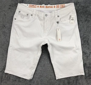 Rock Revival Mens Jack Shorts White Denim Embroidered Studded Size 42 NEW - Picture 1 of 23