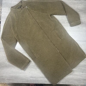 Banana Republic Green Teddy Bear Jacket Faux Sherling Long Zip Up Collarless S - Picture 1 of 8