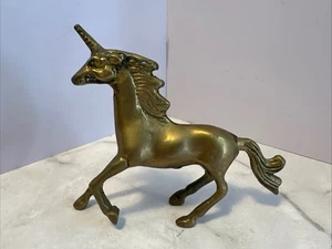 VTG Solid Brass Unicorn Figurine 4” Fantasy Mythical Strength MCM 5 - Picture 1 of 7