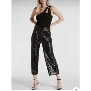 Express High Waisted Sequin Pleated Cropped Trouser S - Picture 1 of 4