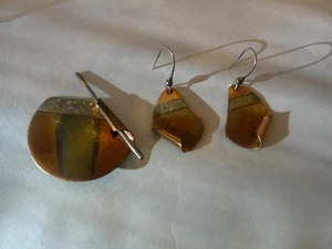 FIRMADO Juego de Pendientes Broche Abstracto Modernista Cobre Vintage - Imagen 1 de 10