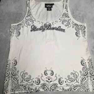 Harley Davidson Motorcycle Biker Rhinestone Paisley Sleeveless Womens XL Top - Picture 1 of 15